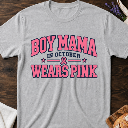 Boy Mama in October Wears Pink T‑Shirt