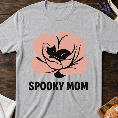 Spooky Mom Black Cat Flower T-Shirt