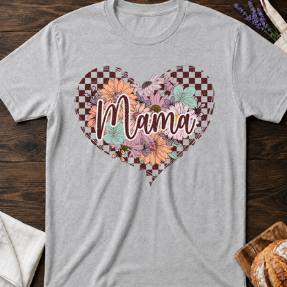Checkered Floral Mama Heart T-shirt - Mom Shirt