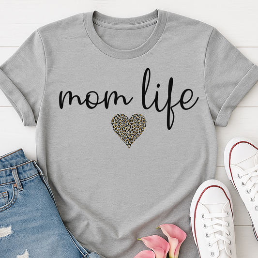 Mom Life Leopard Heart T-shirt - Cute Mama Tee