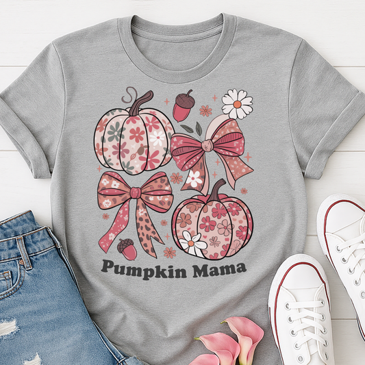 Pumpkin Mama - Fall Floral Bow T-shirt