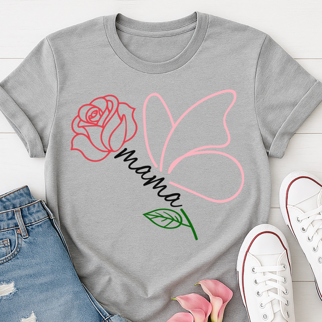 Mama Butterfly Floral T-shirt - Soft & Elegant Mom Tee