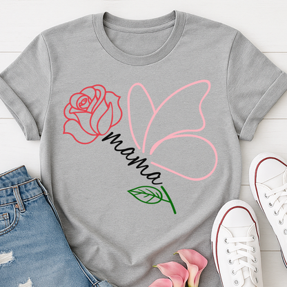 Mama Butterfly Floral T-shirt - Soft & Elegant Mom Tee