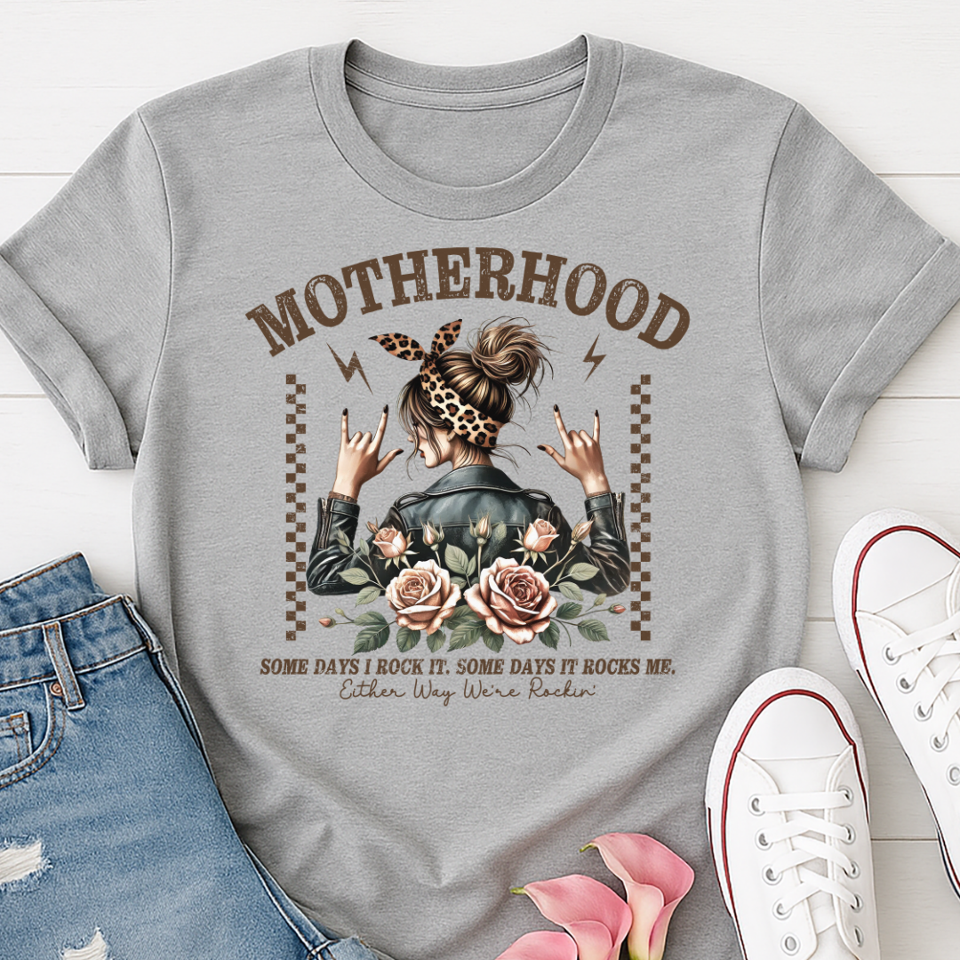Motherhood Floral Graphic T-shirt - Some Days I Rock It