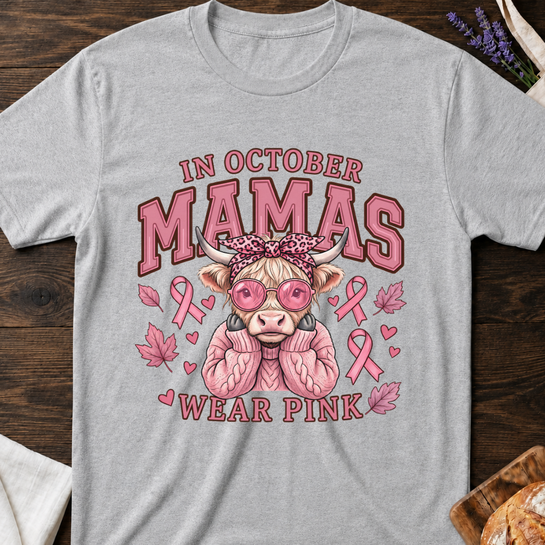 In October Mamas Wear Pink Highland Cow Shirt