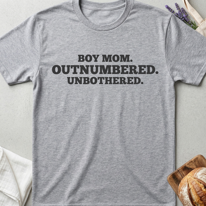 Boy Mom Shirt | Funny Outnumbered Unbothered T-Shirt for Moms of Boys