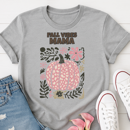 Fall Vibes Mama Pumpkin Floral T-shirt