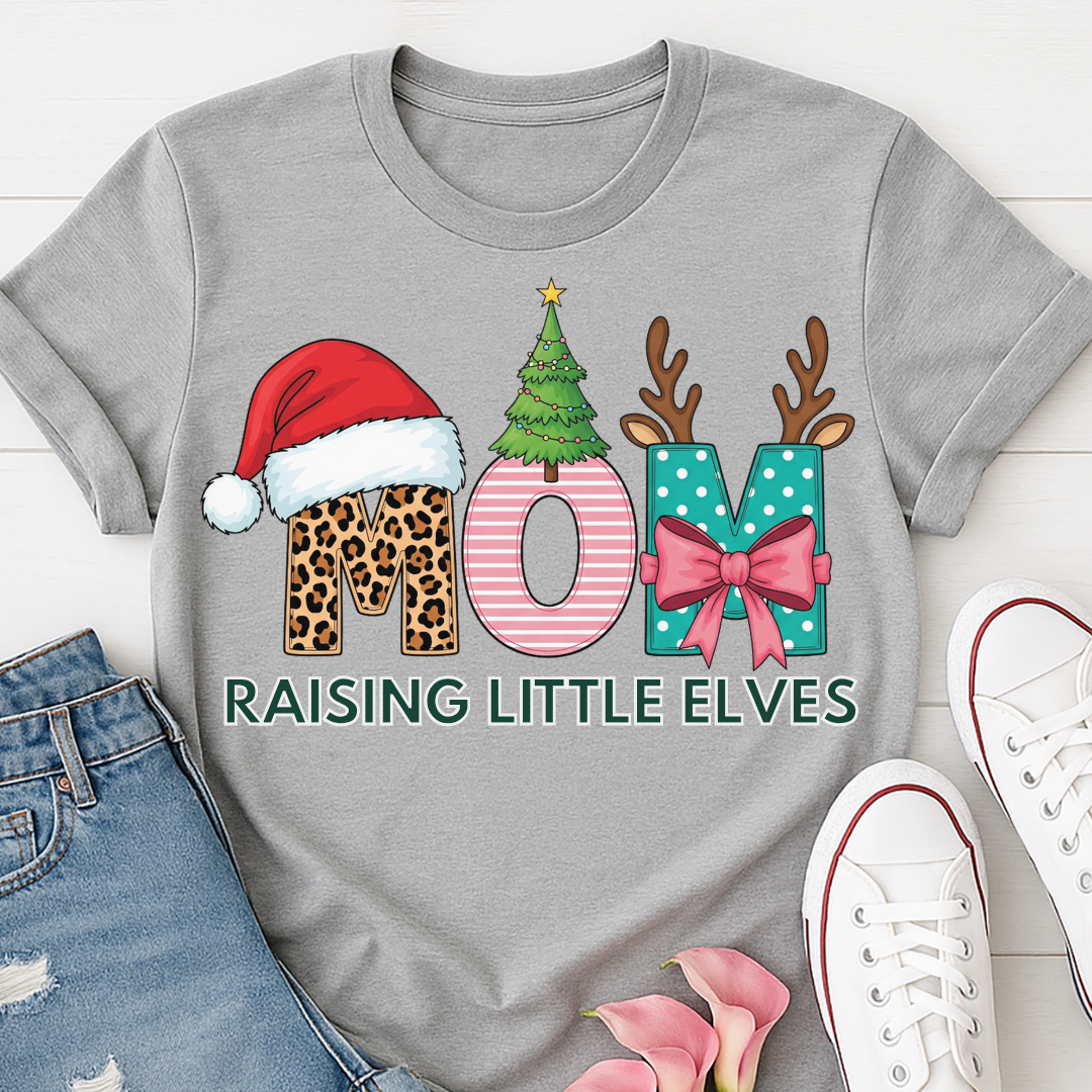 Mom Raising Little Elves Christmas T-shirt