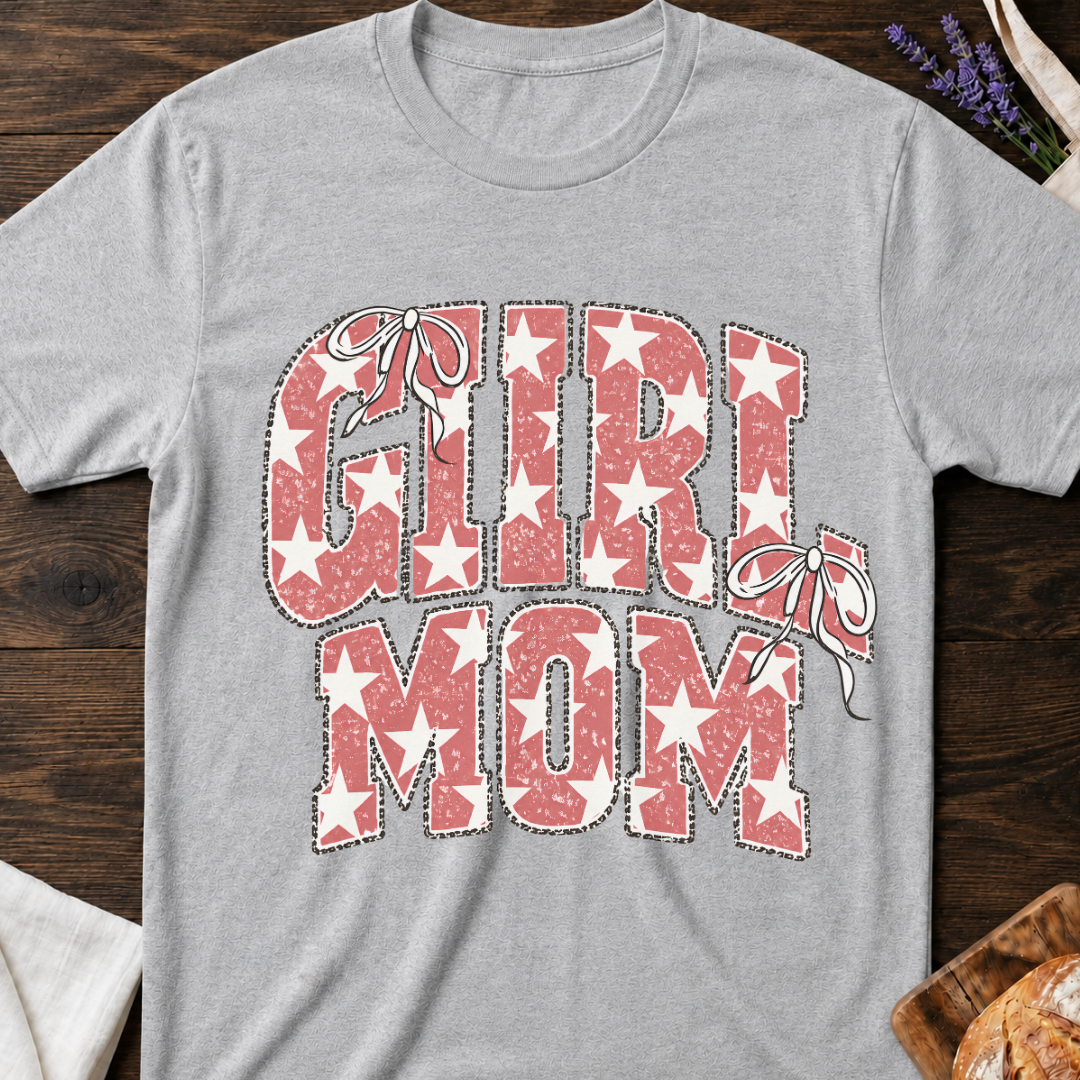 Girl Mom T-shirt - Stars en Coquette Bows Graphic Tee
