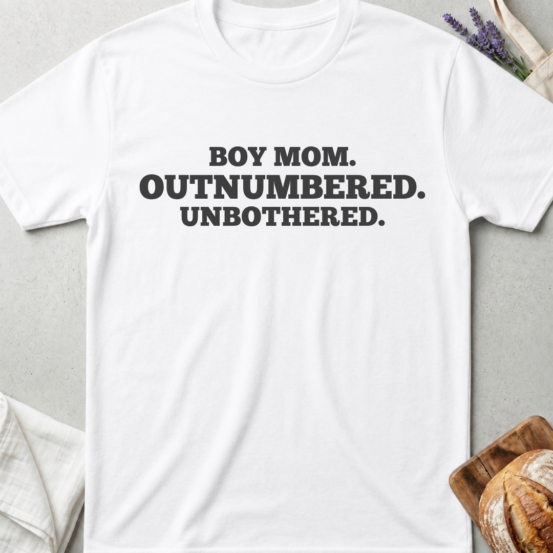 Boy Mom Shirt | Funny Outnumbered Unbothered T-Shirt for Moms of Boys