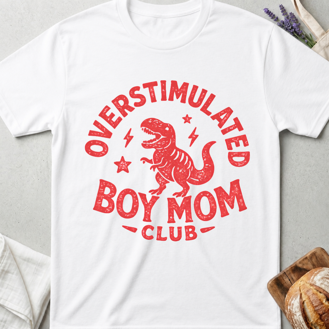 Overstimulated Boy Mom Club Shirt – Funny Dinosaur Mom T-Shirt