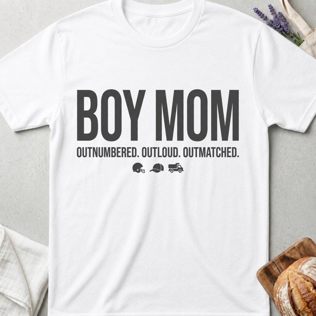 Boy Mom Shirt | Outnumbered Outloud Outmatched T-Shirt