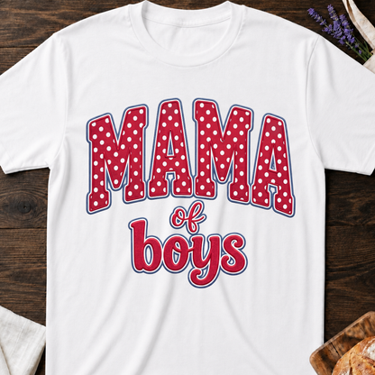 Mama of Boys T-Shirt - Playful Polka Dot Mom Tee