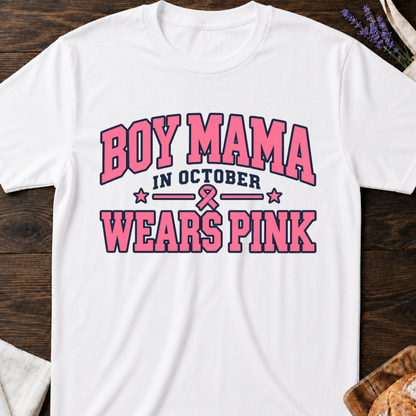 Boy Mama in October Wears Pink T‑Shirt