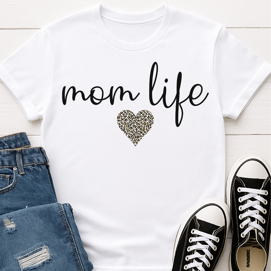 Mom Life Leopard Heart T-shirt - Cute Mama Tee