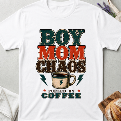 Boy Mom Chaos Fueled by Coffee T-shirt