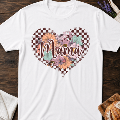 Checkered Floral Mama Heart T-shirt - Mom Shirt