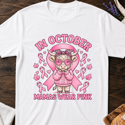 In October Mamas Wear Pink Highland Cow T-Shirt
