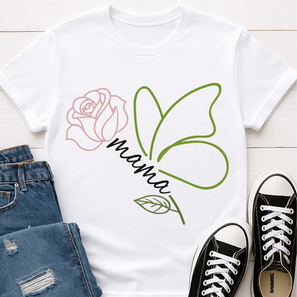 Mama Butterfly Floral T-shirt - Soft & Elegant Mom Tee