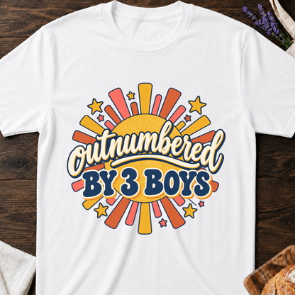 Outnumbered by 3 Boys T-Shirt - Retro Mom Shirt