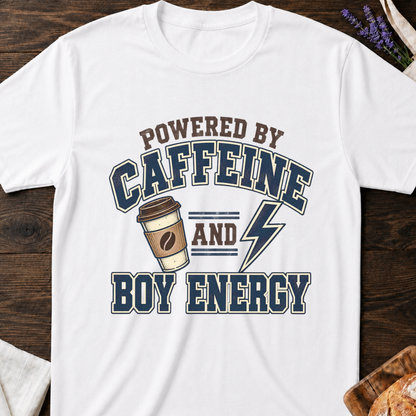 Powered by Caffeine and Boy Energy T-Shirt - Funny Mom Tee