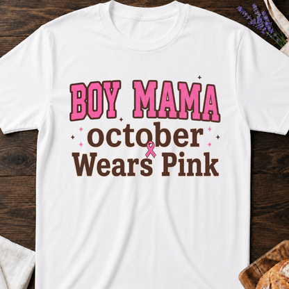 Boy Mama October Wears Pink T-Shirt
