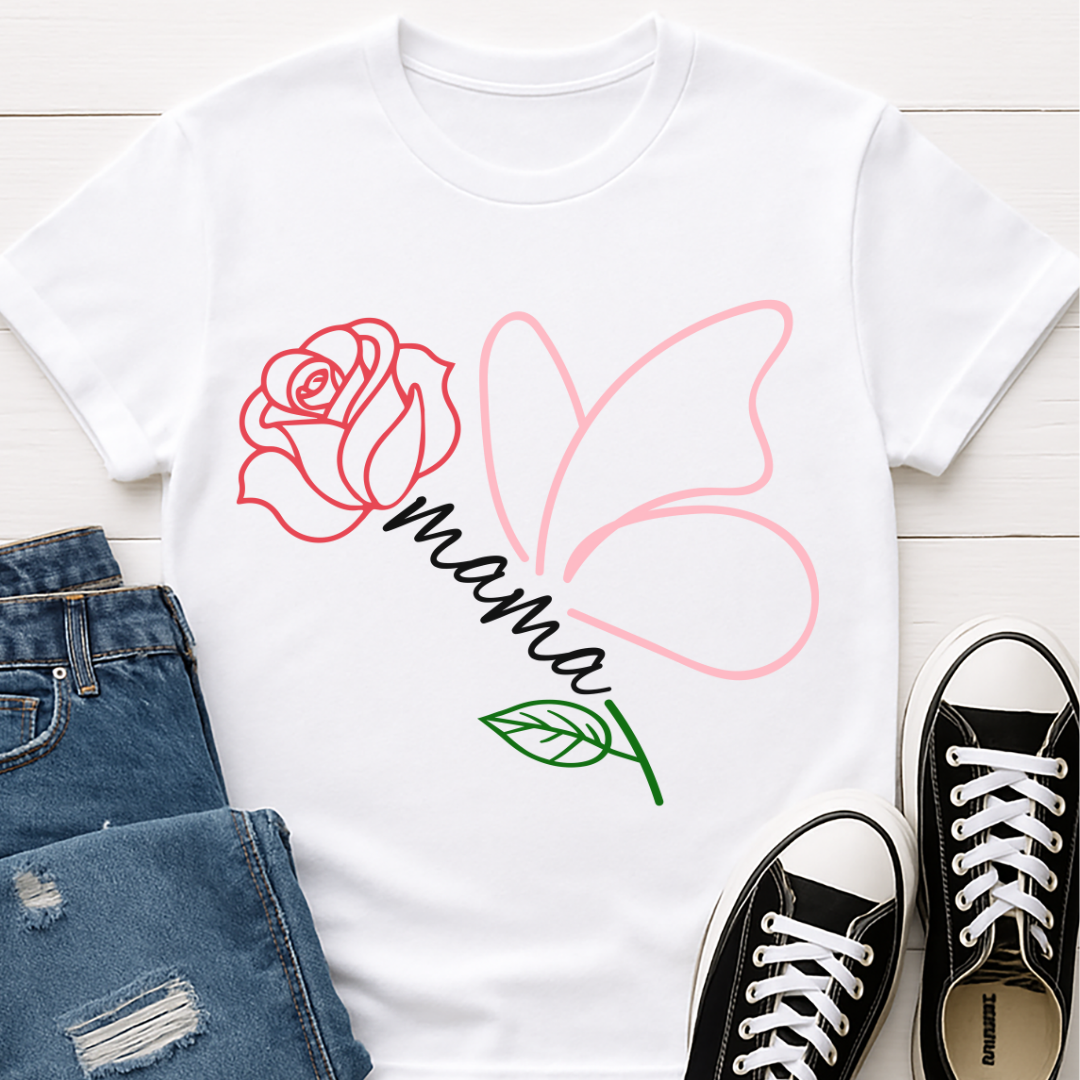 Mama Butterfly Floral T-shirt - Soft & Elegant Mom Tee
