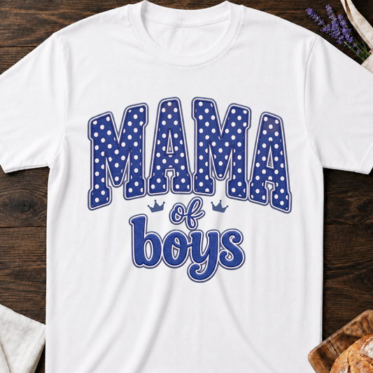 Mama of Boys T-Shirt - Playful Polka Dot Mom Tee