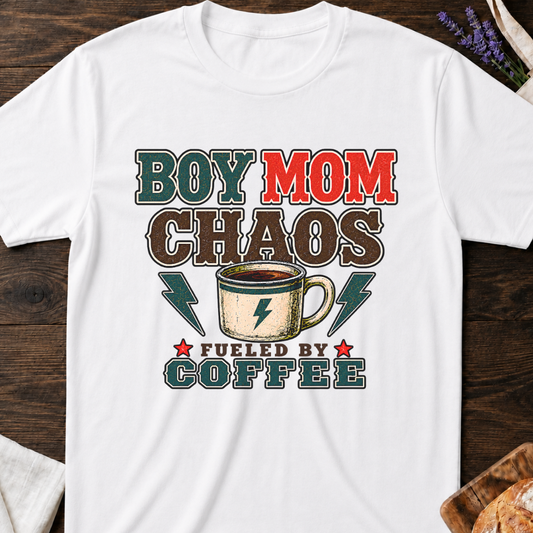 Boy Mom Chaos Fueled by Coffee T-shirt