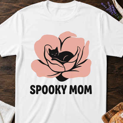 Spooky Mom Black Cat Flower T-Shirt