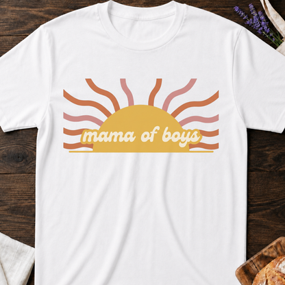 Mama of Boys Retro Sunset T-shirt | Vintage Boy Mom Graphic Tee